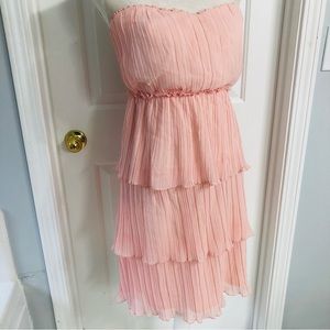 Crystal doll dress women’s Sz 7 pink 3 tier elastic waste strapless